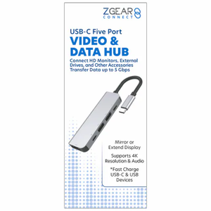 ZGEAR Connect Five Port USB-C Video & Data Hub ZGEAR Connect Five Port USB-C Video & Data Hub