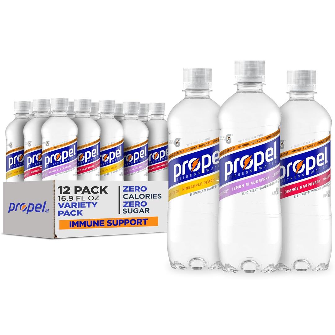 Propel Immune Support with Vitamin C + Zinc, 3 Flavor Variety Pack, 16 Fl Oz (Pack of 12) (EXP 11/16/26)