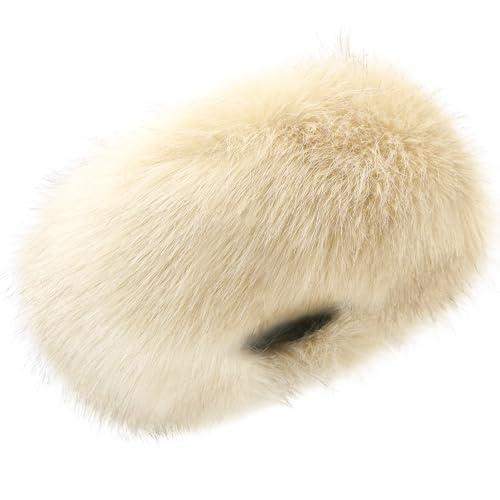 RANOME Faux Fur Headband for Women Elastic Fuzzy Thick Earmuffs Winter Headwrap Ear Muffs Furry Ear Warmers Cold Weather (Beige)