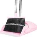 BSKLIN Pink Broom and Dustpan Set, 52-in Handle Broom Dustpan Combo Set Household Hand Broom with Dustpan Teeth to Clean Hair for Home Kitchen Office Lobby Sweeping IndoorPink
