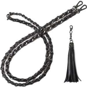 BEAULEGAN Purse Chain Strap - Microfiber Leather - Replacement for Crossbody Shoulder Bag - 51 Inch Long, Black/Gunmetal Black