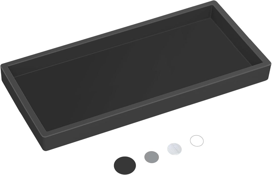 Silicone Countertop Tray  Large 11.8 Bathroom Vanity Organizer for Soap Dispenser, Lotion Bottles, Perfume, Candles, Keys  Shatterproof Sink Tray (Single - Large (11.8" x 5" x 0.7"), Black)