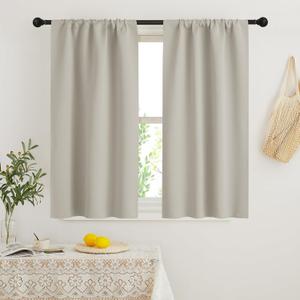 RYB HOME Blackout Short Cafe Curtains, Privacy Light Block Small Window Curtains for Bedroom Kitchen Basement Dining Classroom, W 29 x L 45 inches, Natural, 2 Panels (29"W x 45"L (Pack of 2), Natural)