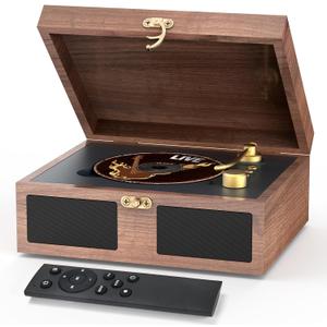 CD Player with Builtin Speakers Portable with Bluetooth Input&Output Nostalgic Desktop CD Players for Home Music Box Player with Stereo Sound Remote Control Brown