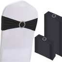 100PCS Spandex Stretch Chair Sashes Bows Elastic Chair Cover Bands Ties with Buckle Slider for Wedding Party Reception Events Universal Ceremony Banquet Decorations(Black)