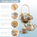 20Pcs Porcelain Tea Set for Adults, European Ceramic Tea Set Flower Ceramic Tea Cups, Teapot, & Saucers with Metal Holder for Women Tea Party (Blue)
