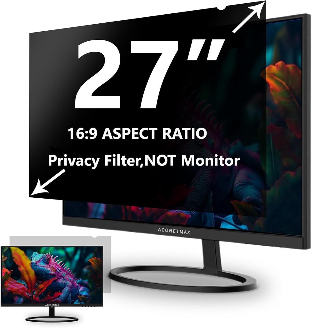 27 Inches Privacy Screen Filter for Computer 16:9 Widescreen Monitor | Privacy Shield | Anti Glare & Blue Light Filter | Eye Protection | Anti Spy | Anti-Scratch Protector Film