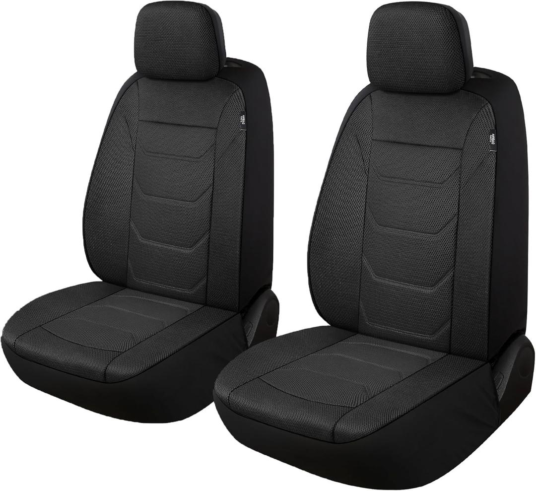 3D Air Mesh Car Seat Covers Front Sets Washable and Breathable Premium Cloth Automotive Vehicle Seat Covers for Cars Interior, Universal Fit for Most Cars, Sedan, Truck, SUV(Black)