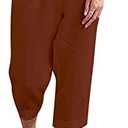 SVALIY Summer Cotton Linen Cropped Wide Leg Pants Capris Women Ladies Casual Loose Palazzo Pant Work Elastic Pocket, S