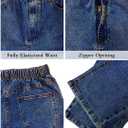 Mens Elastic Waist Jeans Relaxed Fit Stretch Denim Pants Straight Leg Jean with Zipper (Blue, XL)