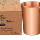 HealthAndYoga qCup Pure Copper Tumblers for Drinking - Ayurvedic Health Pure Copper Cups 2 pcs. set - 250 ml.(8 fl oz) (Plain)