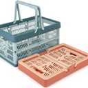 Domiella 2-Pack Foldable Storage Baskets, Collapsible PP Crates with Handles - 20L Capacity, Strong and Portable for Home Organization, Picnic and Shopping, Blue + Pink