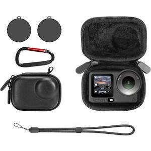 AMAZEAR Carry Case for DJI OSMO Action 6 Accessories, Action6 Portable and Compact Travel Bag Hard Leather Case with Soft Inner for Protection, Organization, and Storage, Black (Small - for Single Camera)