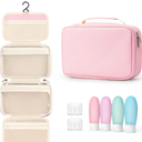 Toiletry Bag for Women With Travel Size Containers Set, Hanging Toiletry Bag for Full Size Toiletries, Skincare, Shampoo, Makeup Cosmetic Bag Travel Organizer, Water-Resistant Toiletry Bag