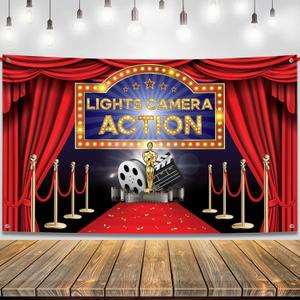 KatchOn, Lights Camera Action Backdrop - XtraLarge 72x44 Inch Movie Night Backdrop for Hollywood Party Decorations