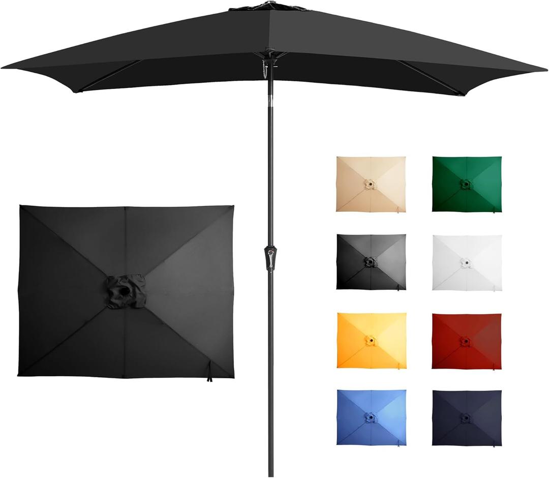 Ayge 6.5x10FT Rectangular Patio Umbrella Outdoor Table Umbrella w/Push Button Tilt & Crank Rectangle Market Umbrella UV Protection for Garden,Deck,Lawn,Yard & Pool (Black)