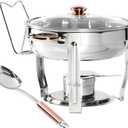 Denmark Tools for Cooks Celebrations Cookware Collection 8 Piece 4-Quart Stainless Steel Round Chafing Dish Set with Glass Lid for Entertaining & Catering