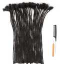 ADIASAI 0.2cm Width 14 Inch 10 Strands 100% Human Hair Dreadlock Extensions for Men Women Kids Full Handmade Human Hair Loc Extensions Permanent Dread Extensions with Needle and Comb