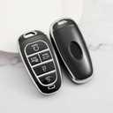for Hyundai Key Fob Cover 5 Button Soft TPU with Leather Keychain 360 Degree Protection Car Key Case Shell Holder Fits for 2023 2022 2021 2020 Hyundai Sonata Santa fe Tucson, B Black