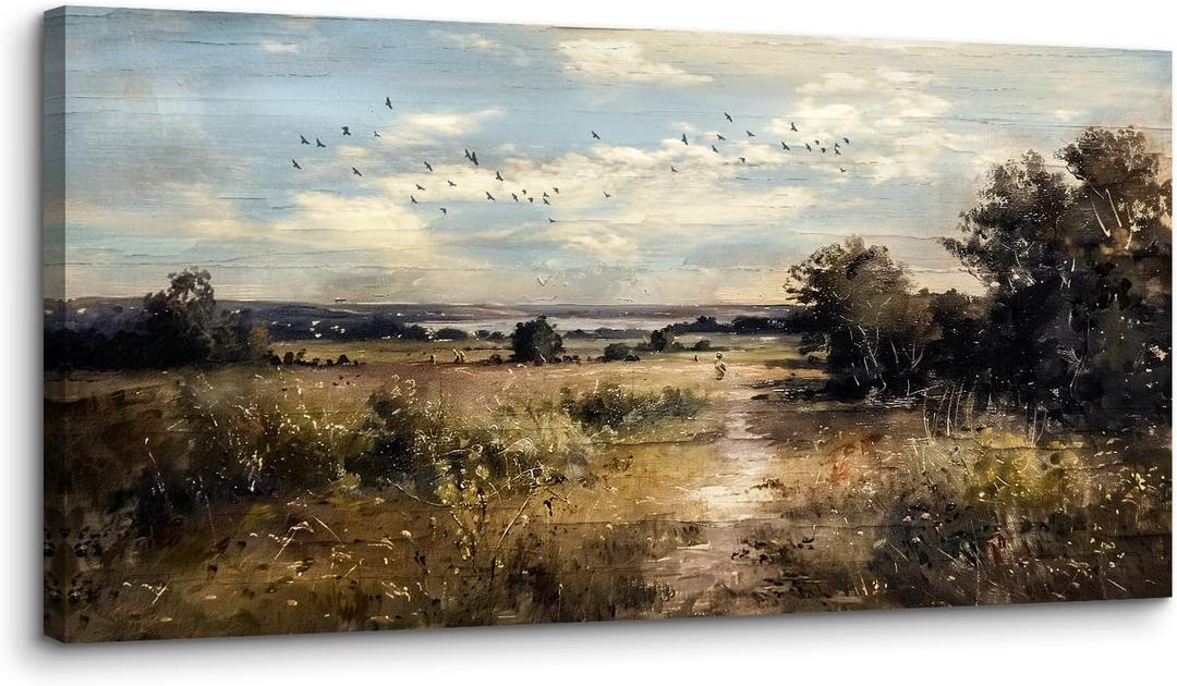 crmotu Landscape Wall Art, Nature Wall Art, Large Wall Decor, Wilderness Vintage Canvas Paintings, Moody Autumn Scenery Pictures for Living Room Bedroom Farmhouse Entryway Prints 24"X48" (Scenic Path)