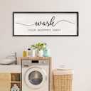 RLWangChao Farmhouse Laundry Room Wall Decor Wash Your Worries Away Sign 3212 Inch Bathroom Inspirational Quote for Shower Room above the Bathtub Wooden Framed Minimalist Wall Hanging Art (Black)