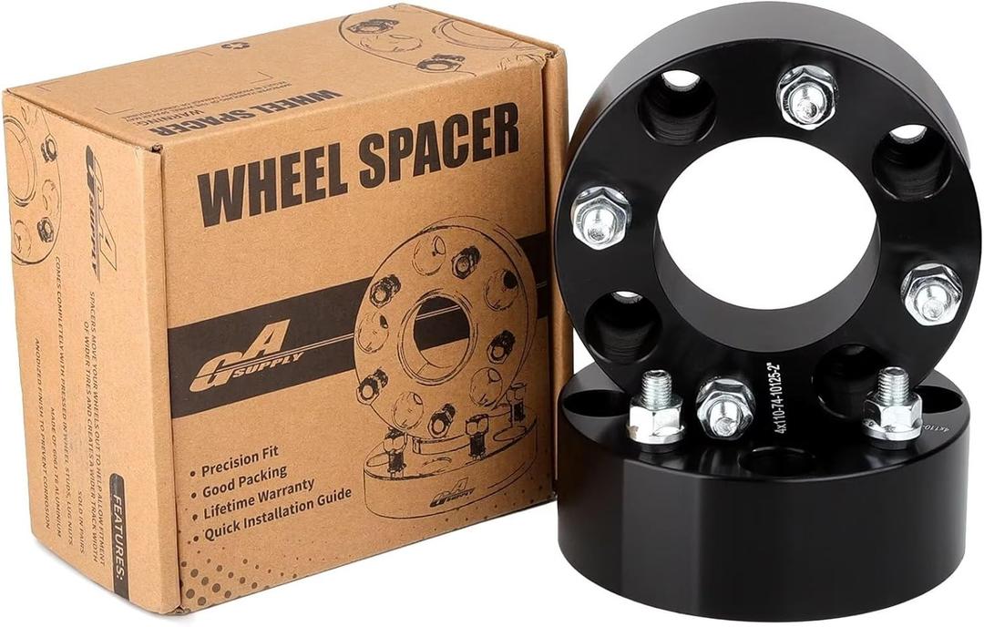GAsupply ATV 4x110 Wheel Spacers 2 inch, Black ATV Wheel Adapters Spacers 74mm Hub Bore 101.25 Studs, Compatible with Honda, Suzuki, Bombardier, 2 Pack