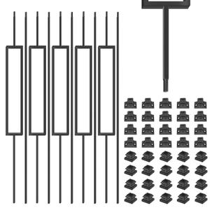 1/2 Inch Wrought Iron Rectangular Balusters - Hollow Iron Square Plain Bar Stair Balusters - Metal Spindles for Indoor Staircase with Baluster Shoes, Satin Black (20 Pack) (Rectangular+Plain Bar 20 Pack)