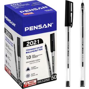 PENSAN Black Ballpoint Pens,1.0 mm Medium Point, Black Pens, Ergonomic Triangle Grip, 50-Count Pack of Bulk Pens
