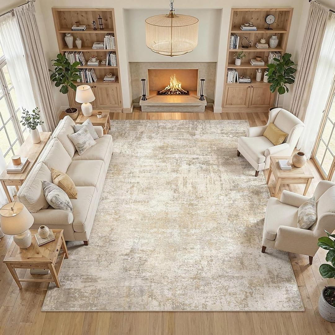 cotiled 8x10 Area Rug for Living Room Large Modern Neutral Abstract Rugs Washable Nonslip Backing Soft Carpet for Bedroom Dining Room Office Decor Beige