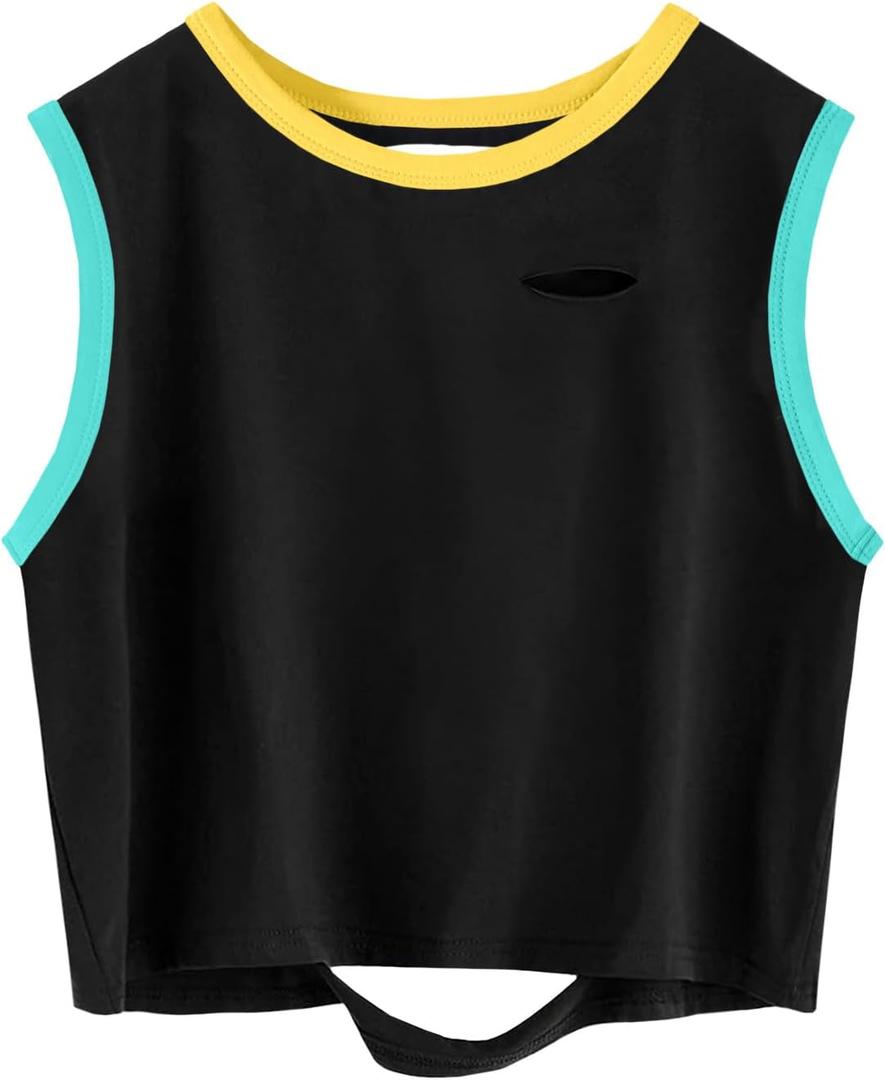 Remidoo Crop Tops for Women Casual Cropped Tank Top Summer Sleeveless Shirts (Black, XL)