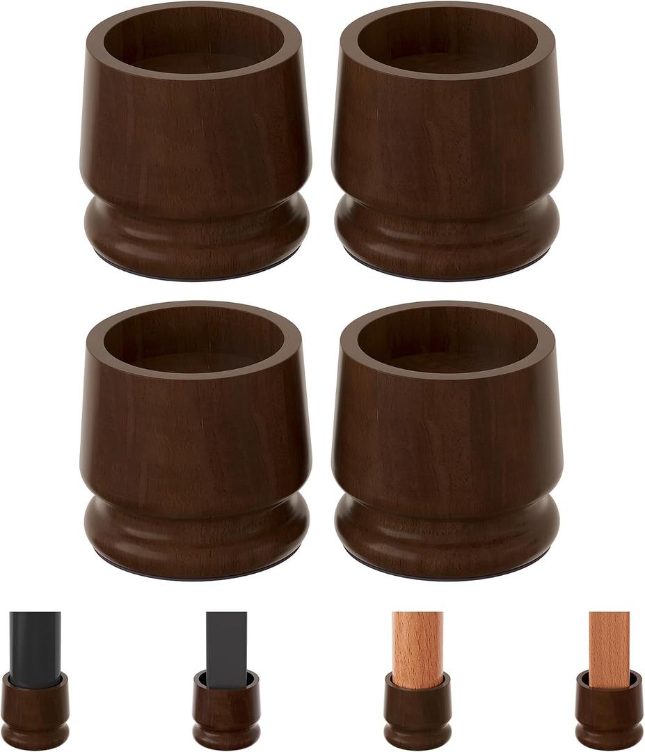 TQVAI Large Bed Risers Heavy Duty, 4" H(Inner 3" H), 2200 LBS Loading Capacity, Anti-Fall Edge, 4 Pack Wooden Bed Lifts Risers with Non-Slip Pads for King Queen Twin Full Bed Frame, Retro Brown