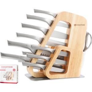 KINGSTONE Kitchen Knife Set with Block, 14 Pcs German Stainless Steel Knife Set with Built-in Sharpener, Dishwasher Safe Knife Block Set