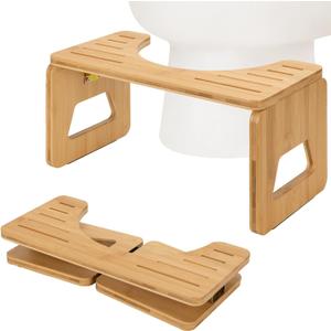 Toilet Stool Squat Adult and Kids - 8 Inches Foldable Poop Stool for Bathroom Bamboo Flip Potty Stool with Anti-Slip Layer - Improve Bathroom Posture and Comfort (Natural Color)