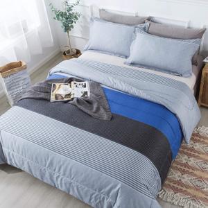 2 x Andency Stripe Blue Comforter Set King Size, 3 Pieces Gray and Blue Patchwork Striped Comforter(104x90 Inch), Soft Down Alternative Comforter Bedding Set with Corner Loops