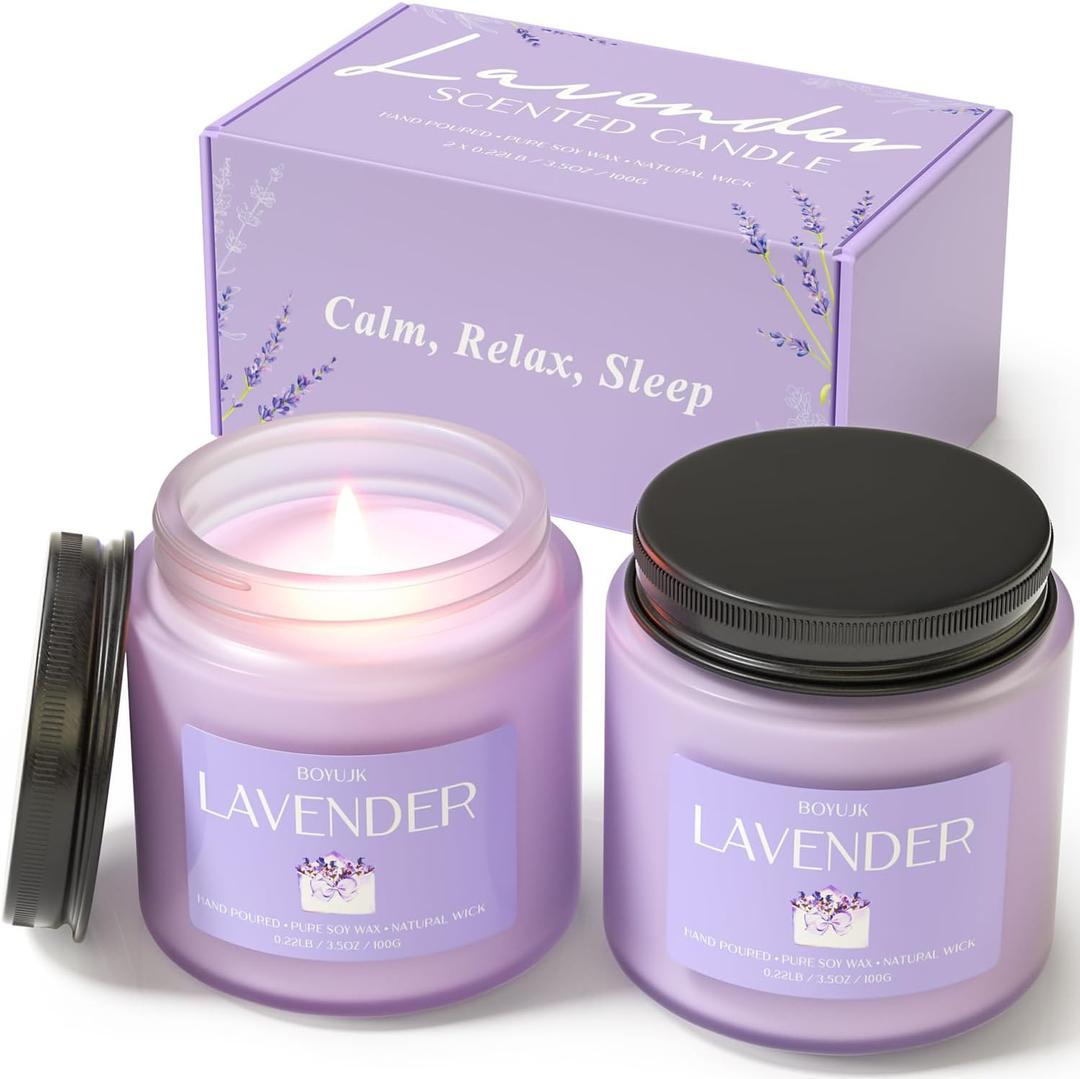 Lavender Candle, BOYUJK Scented Candles for Home, Scented Candle Set for Stress Relief and Promote Sleep, Candles Gifts for Women and Men