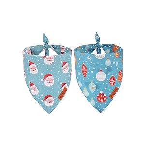PTDECOR Christmas Dog Bandana, Santa Snowman Design Reversible Holiday Pet Scarf, Pink Triangle Fit Female Christmas Bandanas for Small Dogs Pets (Small)