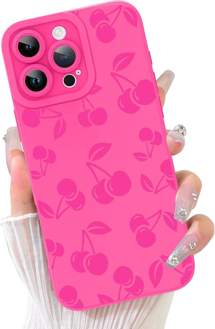 KANGHAR for iPhone 16 Pro Max Case Cute Cherry Hot Pink Design Cover for Girls Women Soft TPU Shockproof Anti-Scratch Protective Aesthetic Phone Case for iPhone 16 Pro Max 6.9 Inch