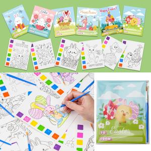 Rotu Easter Basket Stuffers Fillers for Toddlers Easter Gifts for Kids - 30 Pack(240 PCS) Mess-Free Watercolor Coloring Books with Easter Cards, Easter Egg Hunt Classroom Prizes Party Favors (Multicolor)