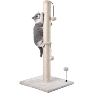 MECOOL 34 Tall Cat Scratching Post Premium Basics Kitten Scratcher Sisal Scratch Posts Trees with Hanging Ball for Indoor Cats, Beige