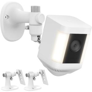 2Pack Wall Mount Bracket for Ring Spotlight Cam Battery Spotlight Cam Plus/Pro Battery, Adjustable Durable Mount Stand, Drill or No Drill Two Ways Installation (White)