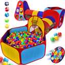 Playz 5pc Kids' Play Tents & Tunnels - Ball Pit for Toddlers, Basketball Hoop, Crawling Tubes, Pop-Up Playhouses, Baby Obstacle Course for Indoor or Outdoor Use (Blue, Yellow, Red)