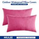 MIULEE Pack of 2 Decorative Outdoor Solid Waterproof Throw Pillow Covers Faux Linen Garden Farmhouse Cushion Cases for Patio Tent Balcony Couch Sofa 20x12 Inch Hot Pink