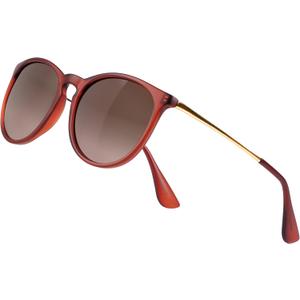 Vintage Round Polarized Sunglasses for Women Men Classic Retro Trendy Designer Style Sun Glasses UV400 Protection (Amber Frame(matte Finish)/Tea Lens)
