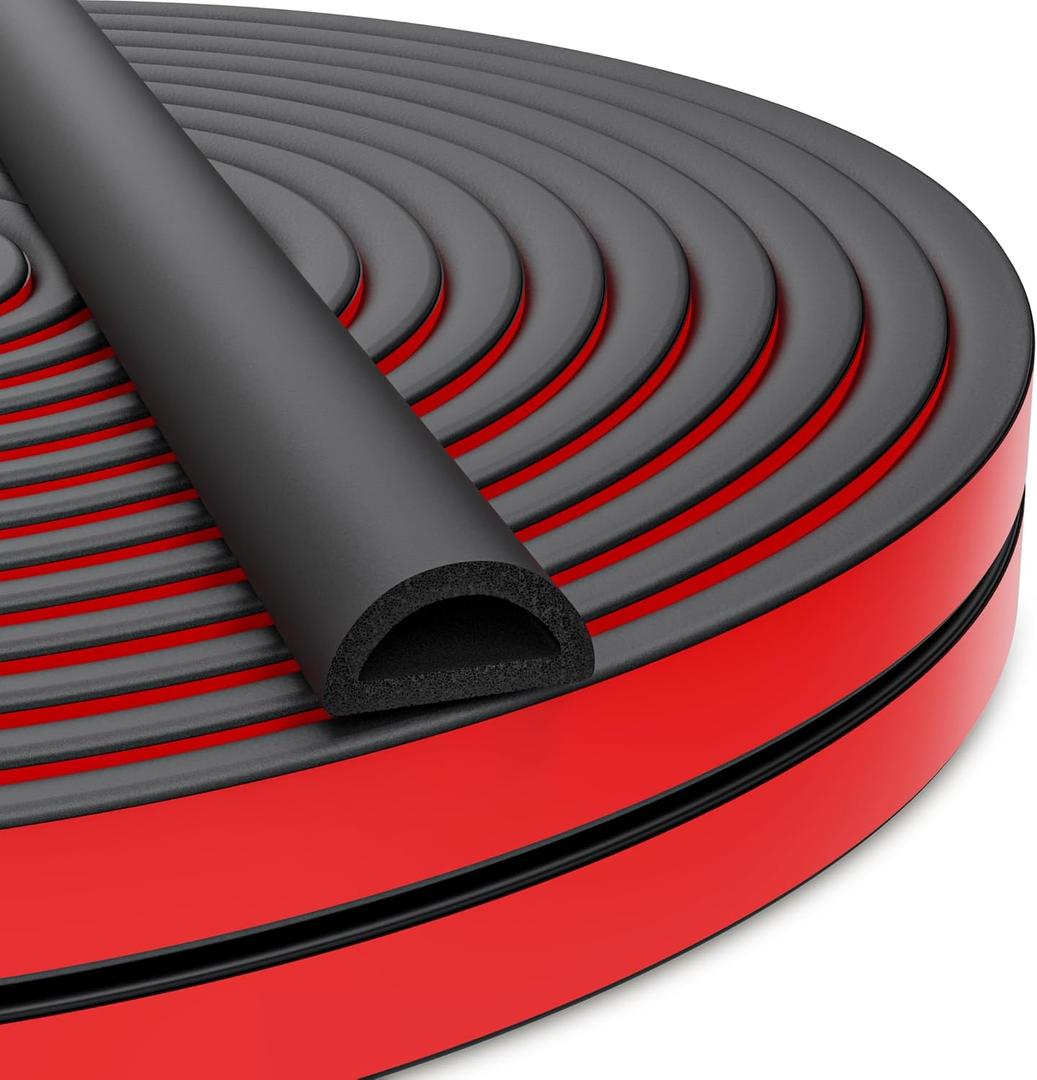 26 Feet Weather Stripping Door Seal Self Adhesive EPDM Foam Rubber Seal Strip D-Shaped Door Weather Stripping for Door and Window, RV, Boat, Auto, Truck, Marine, W:0.75"; H:0.375"