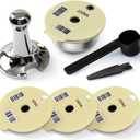 Stainless Steel Reusable Pod for Tassimo-220ML+Extra Lids-200+180+60ML, BENFUCHEN Refillable Pod Stainless Steel for Bosch Tassimo Coffee Machine, with a Coffee Tamper, Off-White Color