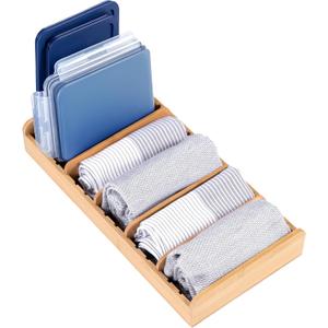 KitchenEdge Bamboo Kitchen Towel and Food-Storage Organizer, Perfect for Kitchen Drawers, Cabinets, Pantry, 5 Adjustable Wall Inserts, Organize & Store Plastic Food Containers