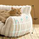 Bedsure ComfyFleece Cute Cat Couch for Pets - As Seen on TV on Good Day New York, Fuzzy Cats beds for Indoor Cats with Removable Washable Cover, Supportive Pet Sofa, 24inch, Cream