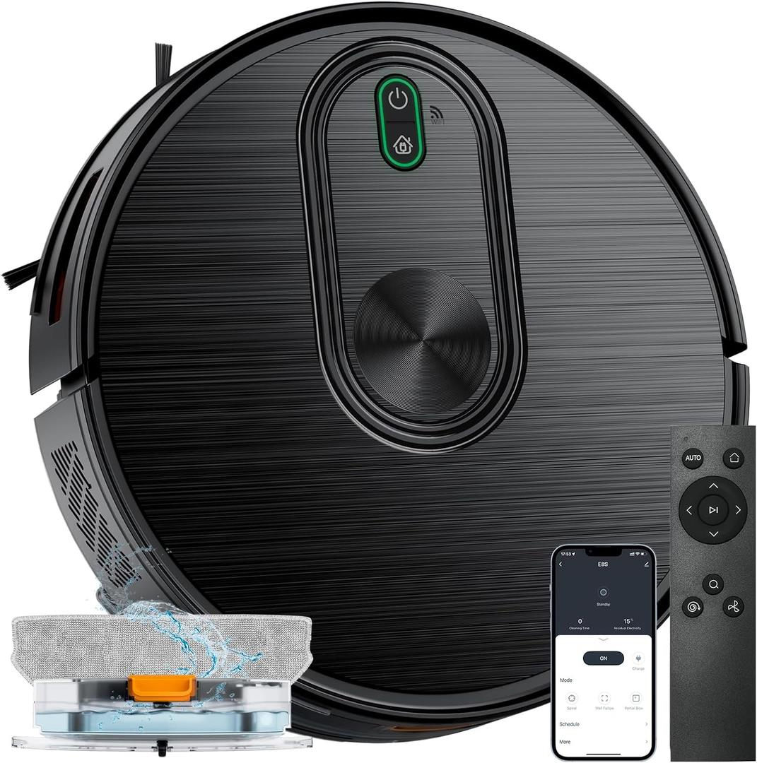 XIEBro 2 in 1 Robot Vacuum and Mop Combo, 6500Pa Suction, Robotic Vacuum Cleaner with 200 Min Runtime, Self-Charging, App/Alexa/Voice Control, Ideal for Hard Floor, Pet Hair, Carpet (Black)