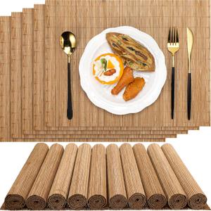 Set of 24 Bamboo Placemats 15.8x12 Inch Sushi Rolling Mat Japanese Style Wicker Placemats Washable Heat Resistant Table Mats for Dinner Kitchen Wedding Party(Bamboo Color)