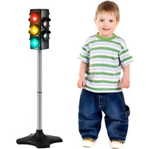 Hiboom 1 Piece 28.3 Inch Traffic Light Toy 2 in 1 Simulation Safety Traffic Indicator Crosswalk Signal with Lights and Sounds for Birthday Educational Toy Gift 4 Sides, Large